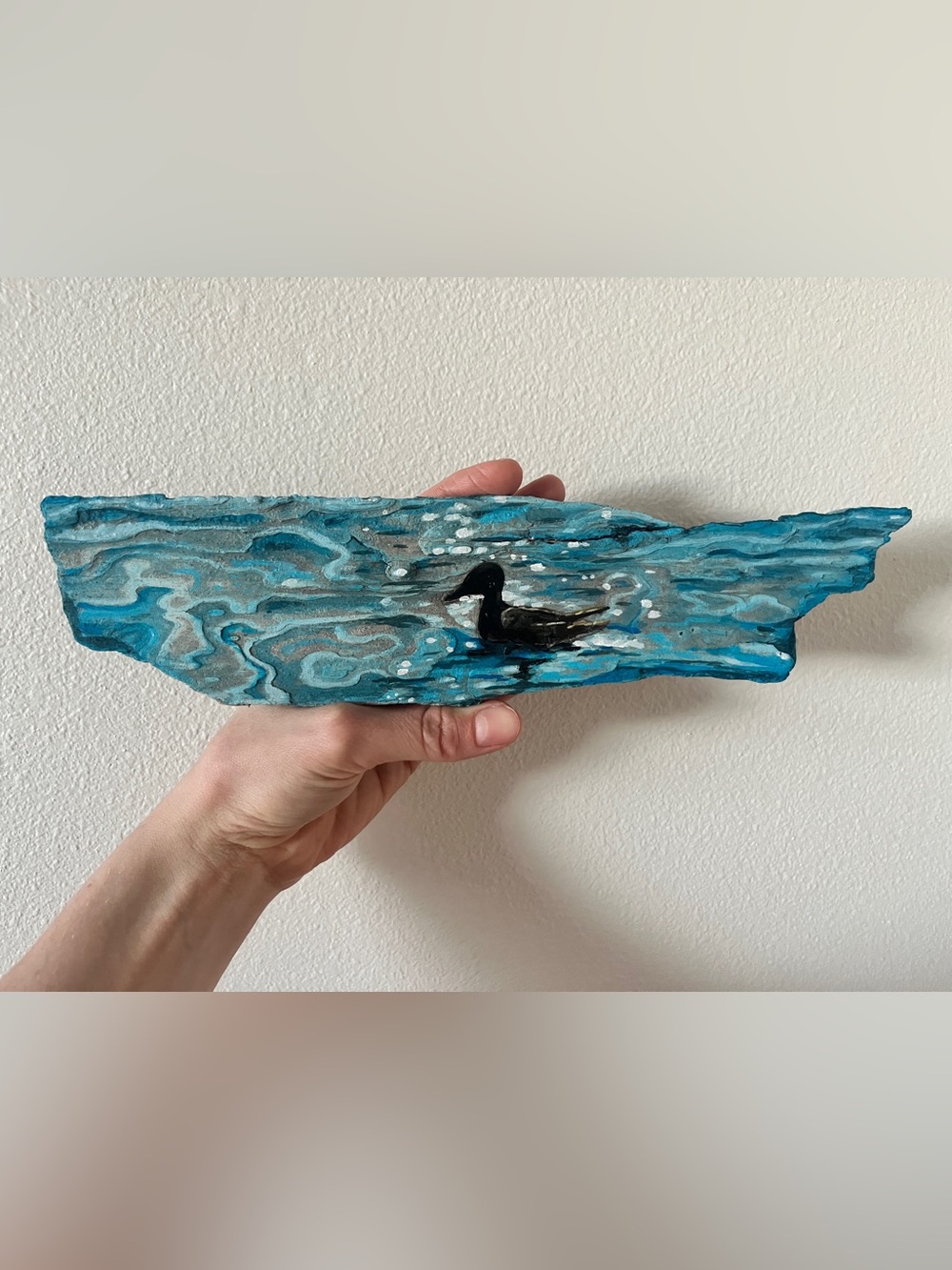 Hand Painted Driftwood Duck on Water Painting